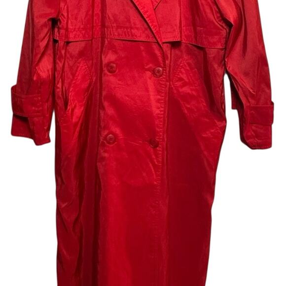 Vtg Red Polka Dot Cuffs Forecaster of Boston Double Breasted Trench Coat Size 8 - Picture 3 of 8